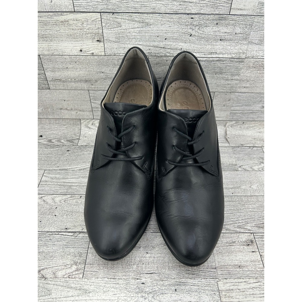 ECCO Black Leather Lace Up Block Heel Ankle Boots Women Size EU 39 US 8.5